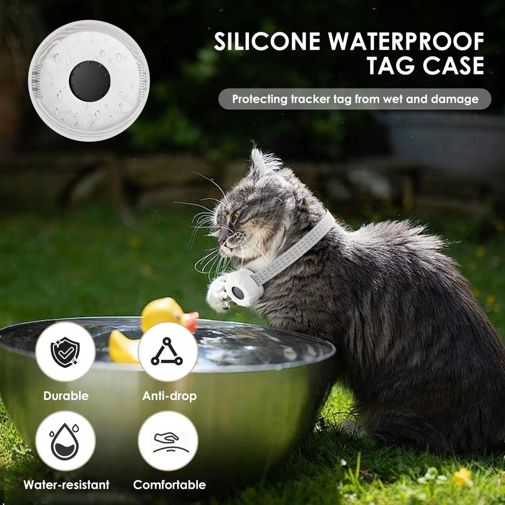 GPS Tracker, Waterproof Pet Tracker for Cats, Cat GPS Tracker Collar with Safety Elastic Buckle (Only iOS), No Monthly Fee