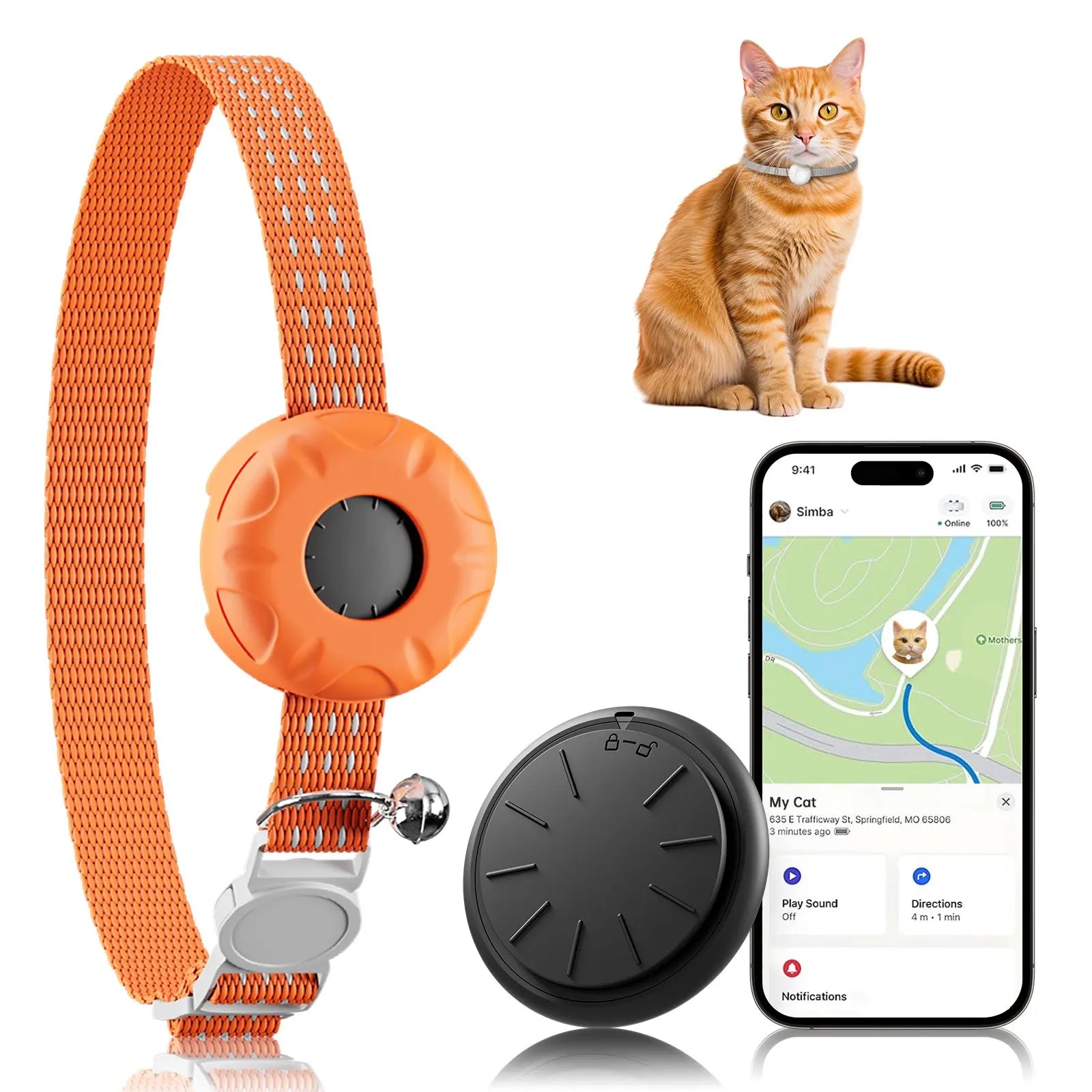 GPS Tracker, Waterproof Pet Tracker for Cats, Cat GPS Tracker Collar with Safety Elastic Buckle (Only iOS), No Monthly Fee