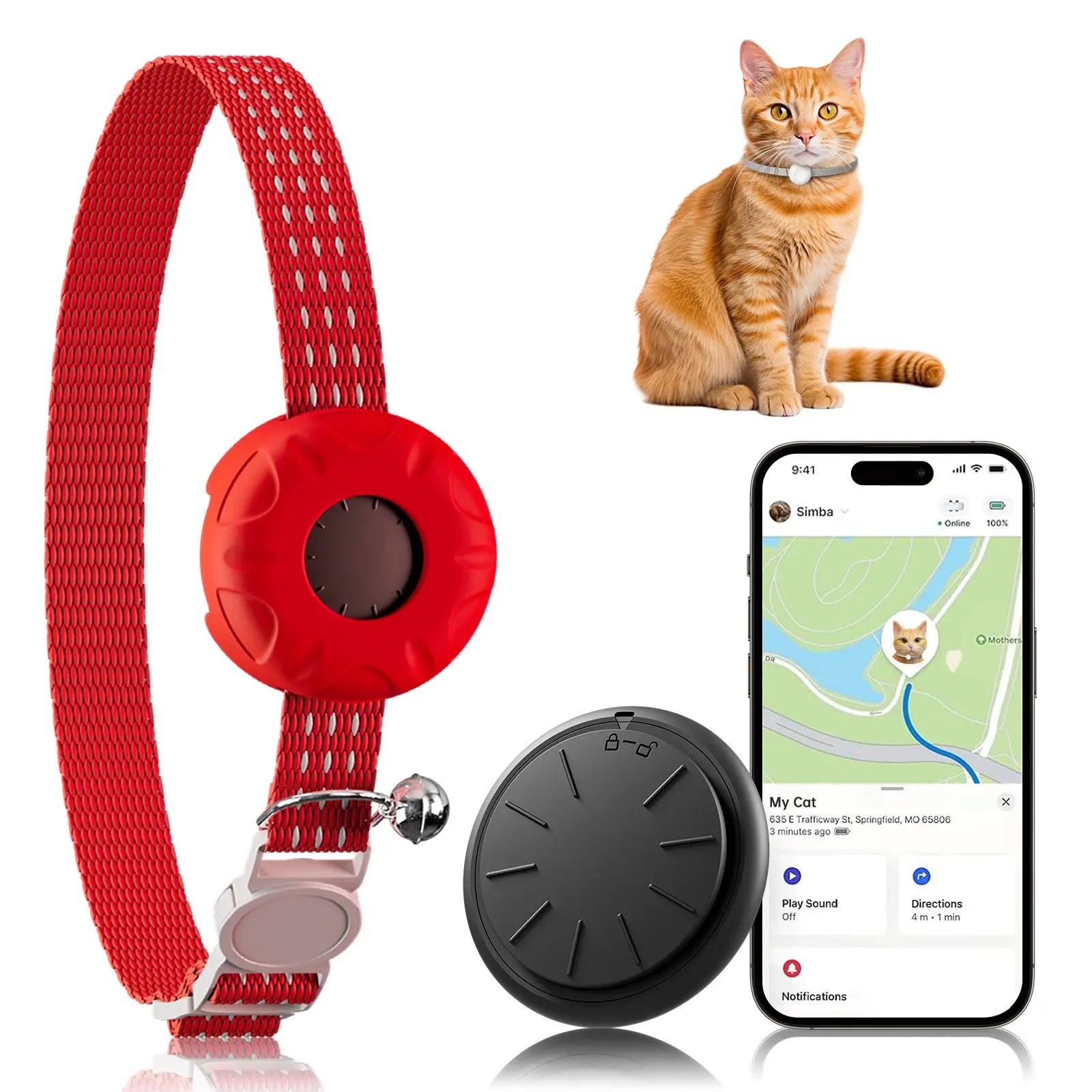 GPS Tracker, Waterproof Pet Tracker for Cats, Cat GPS Tracker Collar with Safety Elastic Buckle (Only iOS), No Monthly Fee