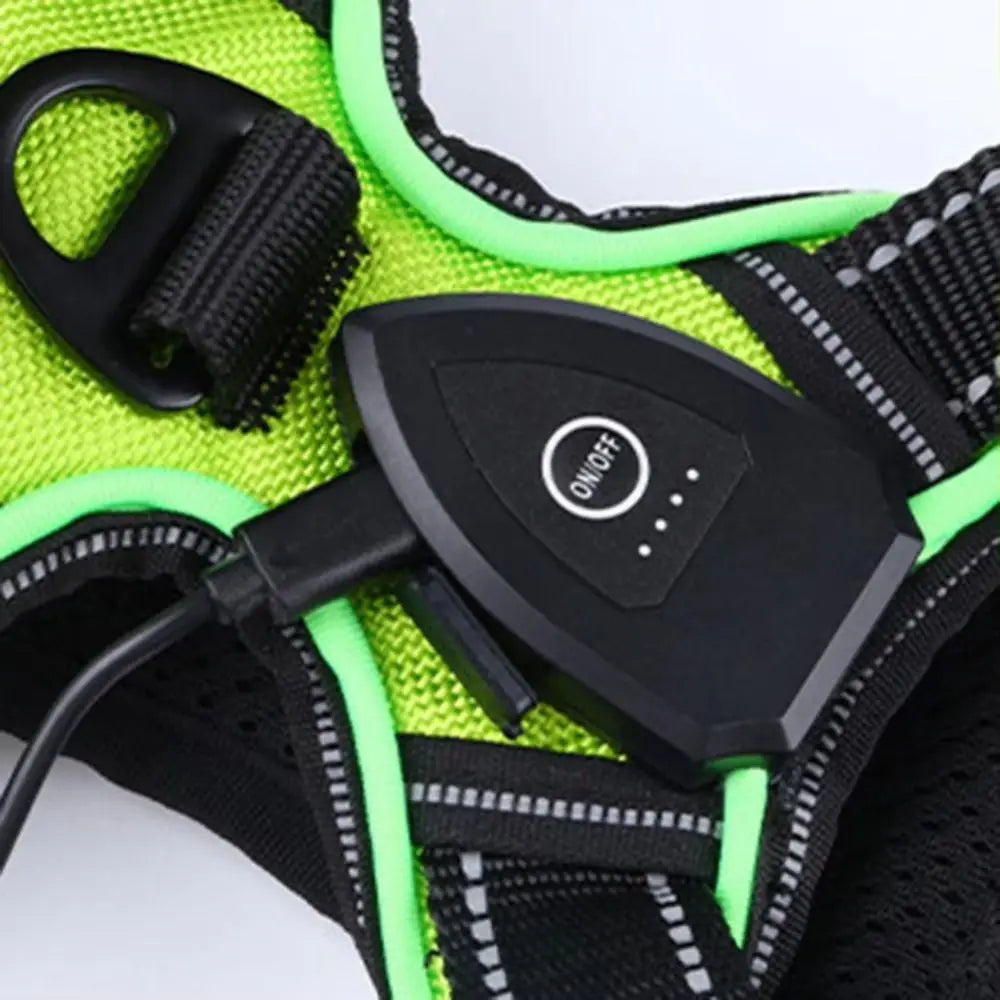 Light Up LED Dog Harness Adjustable Rechargeable Luminous Pet Chest Strap Flashing Padded Collar Dog Glow Vest for Night Walking