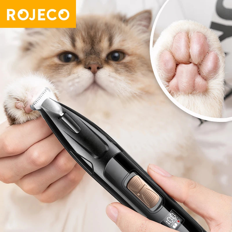 ROJECO Electric Pet Clipper For Dog Cat Claw Ear Hair Trimmer Rechargeable Adjustable Pet Haircut Care Shaver With Front Light